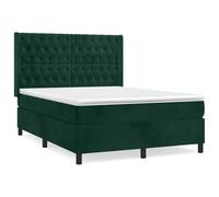 mtlskopl Lit à sommier tapissier 140 x 200 cm vert foncé - Lit rembourré de luxe en velours avec matelas, surmatelas et tête de lit oreilles pour chambre à coucher et chambres d'amis