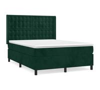 mtlskopl Lit à sommier tapissier 140 x 200 cm vert foncé - Lit rembourré de luxe en velours avec matelas, surmatelas et tête de lit oreilles - Lit double moderne pour chambre à coucher
