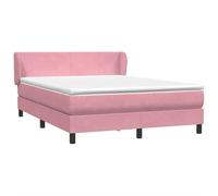 mtlskopl Lit à sommier tapissier 140 x 210 cm avec matelas et surmatelas - Lit rembourré rose en velours - Lit complet design de luxe avec tête de lit et oreilles réglables en hauteur - Pour chambre à