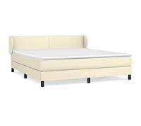 mtlskopl Lit à sommier tapissier 160 x 200 cm avec matelas et surmatelas, lit rembourré crème en cuir synthétique, lit double avec tête de lit réglable en hauteur, lit complet moderne pour chambre à