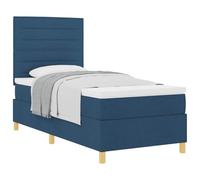 mtlskopl Lit à sommier tapissier 90 x 190 cm avec matelas et surmatelas, lit rembourré bleu avec tête de lit réglable en hauteur, lit simple moderne en tissu et bois pour chambre à coucher et simple