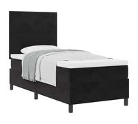 mtlskopl Lit à sommier tapissier 90 x 190 cm avec matelas et surmatelas - Lit simple moderne en velours noir - Lit rembourré stable avec tête de lit réglable pour chambre à coucher et chambre