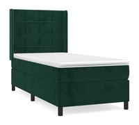 mtlskopl Lit à sommier tapissier 90 x 200 cm avec matelas à ressorts ensachés et surmatelas, lit simple en velours vert foncé avec tête de lit réglable en hauteur avec oreilles pour chambre à coucher