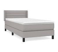 mtlskopl Lit à sommier tapissier 90 x 200 cm avec matelas et surmatelas, gris clair, lit simple avec matelas à ressorts ensachés, tête de lit réglable en hauteur avec oreilles pour chambre à coucher
