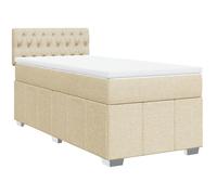 mtlskopl Lit à sommier tapissier 90 x 200 cm crème en tissu avec matelas et surmatelas - Lit simple complet avec matelas à ressorts ensachés, dureté H2/H3 et tête de lit réglable en hauteur