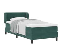 mtlskopl Lit à sommier tapissier, 90 x 200 cm, vert foncé, lit rembourré avec housse en velours, tête de lit réglable avec oreilles, lit simple moderne avec matelas et surmatelas pour chambre à