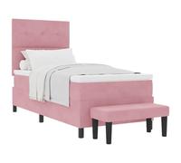 mtlskopl Lit à sommier tapissier en velours, rose, 90 x 200 cm, avec sommier à lattes, matelas, tête de lit et banc, design moderne pour chambre d'adolescent, chambre d'amis et petites pièces