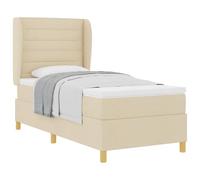 mtlskopl Lit à sommier tapissier simple crème 90 x 200 cm avec matelas et surmatelas - Lit d'appoint moderne en bois - Tête de lit réglable en hauteur - Pour chambre à coucher, chambre d'amis