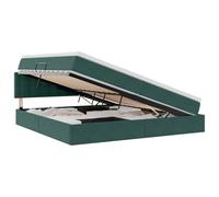 mtlskopl Lit capitonné 200 x 200 cm avec matelas et espace de rangement - Lit de rangement moderne en velours vert foncé - Lit double complet avec système de levage hydraulique, sommier à lattes et