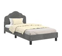 mtlskopl Lit capitonné 90 x 190 cm avec tête de lit gris foncé - Lit moderne pour adolescent et lit simple en velours avec sommier à lattes, cadre en bois stable, lit futon bas sans sommier tapissier