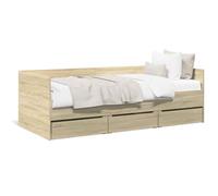 mtlskopl Lit de jour avec tiroirs 100 x 200 cm, canapé lit en chêne Sonoma sans matelas, lit gigogne avec sommier à lattes, canapé-lit en bois pour salon, chambre à coucher