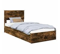 mtlskopl Lit de rangement 90 x 190 cm en chêne fumé - Cadre de lit moderne en bois avec tiroirs et sommier à lattes - Cadre compact avec tête de lit pour matelas simple