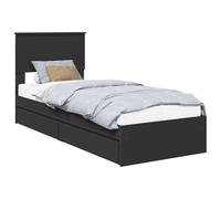 mtlskopl Lit de rangement noir 75 x 190 cm - Cadre de lit moderne en bois avec tête de lit et tiroirs - Gain de place compact pour chambre d'adolescent et chambre simple