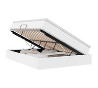 mtlskopl Lit double en cuir synthétique blanc 140 x 190 cm avec espace de rangement hydraulique et sommier à lattes, pour chambre à coucher, chambre d'adolescent, chambre d'amis