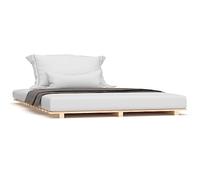 mtlskopl Lit en bois 135 x 190 cm - Cadre de lit en pin massif - Cadre de lit futon stable naturel - Lit en bois massif robuste avec sommier à lattes pour chambre à coucher et chambre d'amis