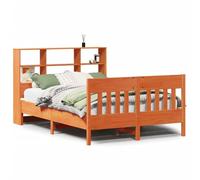 mtlskopl Lit en bois massif 135 x 190 cm - Pin marron cire avec espace de rangement - Tête de lit robuste sans matelas - Pour chambre à coucher, chambre d'adolescent
