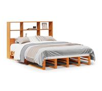 mtlskopl Lit en bois massif avec bibliothèque, 150 x 200 cm, marron cire, cadre de lit robuste, avec sommier à lattes et espace de rangement, design moderne, pour chambre à coucher, chambre d'amis
