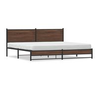 mtlskopl Lit en métal 200 x 200 cm - Marron - Aspect chêne - Sommier à lattes et tête de lit - Design moderne - Cadre en acier robuste - Espace de rangement sous le lit pour chambre à coucher, chambre