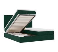 mtlskopl Lit ottoman avec matelas, vert foncé, 180 x 200 cm, en velours, espace de rangement, lit double, tête de lit ergonomique, design moderne, pour chambre à coucher, lit d'invités et chambre
