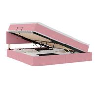 mtlskopl Lit rembourré 160 x 200 cm avec matelas et espace de rangement, lit double en velours rose avec fonction hydraulique, lit de rangement moderne avec sommier à lattes et tête de lit pour