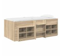 mtlskopl Loft Cadre de lit 3 pièces avec armoire, lit mezzanine avec échelle et sommier à lattes en bois, lit superposé peu encombrant pour chambre d'adolescent, appartement simple et studio, chêne