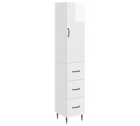 mtlskopl Lot de 2 armoires de salle de bain - Blanc brillant - 33 x 34,5 x 90 cm - Montage mural - Avec tiroirs et portes - Design moderne en bois - Pour salon et bureau à domicile