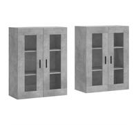mtlskopl Lot de 2 Armoires Murales Gris Béton, Meuble de Rangement Suspendu en Bois d'Ingénierie et Verre pour Salon et Cuisine, Buffet Haut Mural Moderne, 69,5 x 34 x 90 cm