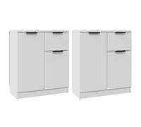 mtlskopl Lot de 2 Buffets Blancs 60x30x70 cm, Meuble de Rangement Bas en Bois d'Ingénierie, Armoire Latérale Moderne pour Salon et Console d'Entrée, Buffet Compact Solide