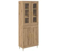 mtlskopl Lot de 2 Buffets Hauts Chêne Artisanal, Armoire de Rangement en Bois d'Ingénierie avec 4 Portes en Verre et Pieds Dorés, Vitrine de Salon Moderne, 69,5 x 34 x 180 cm