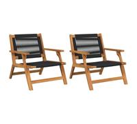 mtlskopl Lot de 2 chaises de jardin, noires, 67 x 76 x 73 cm, en acacia massif, design moderne, robuste et résistant aux intempéries, pour balcon, terrasse, jardin, salon, extérieur, balcon