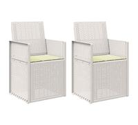 mtlskopl Lot de 2 chaises de salle à manger de jardin, blanches et crème, modernes, pliantes, en plastique PP, pour terrasse, balcon et jardin, chaises peu encombrantes, avec coussin d'assise, 53 x 47