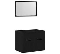 mtlskopl Lot de 2 meubles de salle de bain - Chêne noir - 60 x 38,5 x 46 cm - Avec miroir mural en verre - 60 x 37 cm - Design moderne et peu encombrant - Pour petites salles de bains et WC d'invités