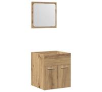 mtlskopl Lot de 2 meubles de salle de bain - En chêne artisanal - 41 x 38,5 x 46 cm - Avec miroir en verre de 40 x 37 cm - Peu encombrant - Pour petites salles de bain - Design moderne et durabilité