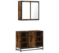 mtlskopl Lot de 2 meubles de salle de bain en chêne fumé, meuble de salle de bain en bois et métal, meuble sous lavabo 80 x 33 x 60 cm et armoire miroir 65 x 20 x 60 cm