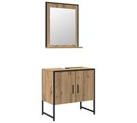 mtlskopl Lot de 2 meubles de salle de bain - Montage mural - 60 x 33 x 60 cm - En bois marron - Avec miroir plat de 50 x 60 cm - Design moderne - Meuble de rangement pour petites salles de bains et WC