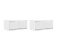 mtlskopl Lot de 2 Meubles TV Muraux Blancs 60x31x25,5 cm en Bois d'Ingénierie, Meuble TV Suspendu avec 2 Tiroirs pour Salon, Buffet Bas Flottant et Moderne Gain de Place