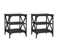 mtlskopl Lot de 2 Tables d'Appoint Industrielles Bout de Canapé Noir 40x42x50 cm Table Basse avec Cadre en Acier et Étagère de Rangement pour Salon Chambre et Bureau Bois d'Ingénierie
