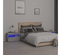 mtlskopl Lot de 2 tables de chevet avec LED RVB - Gris Sonoma - 60 x 35 x 40 cm - Table d'appoint pour lit avec espace de rangement et port USB - Pour salon et chambre d'enfant