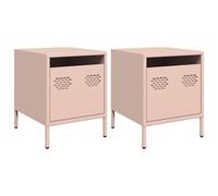 mtlskopl Lot de 2 Tables de Chevet en Acier Rose, Tables de Nuit Industrielles avec 1 Tiroir, Meuble de Rangement et Table d'Appoint pour Chambre et Salon, 35 x 39 x 43,5 cm