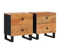 mtlskopl Lot de 2 tables de chevet en bois massif d'acacia 40 x 33 x 46 cm | Armoires d'appoint industrielles pour chambre à coucher avec compartiment, pieds en fer robustes et grain de bois véritable