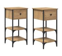 mtlskopl Lot de 2 tables de chevet modernes avec 2 tiroirs et 4 étagères, console de chevet étroite en bois avec pieds en fer, 33,5 x 36 x 70 cm, marron