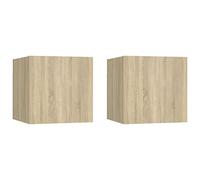 mtlskopl Lot de 2 Tables de Chevet Suspendues Chêne Sonoma 30,5x30x30 cm en Bois d'Ingénierie, Tables de Nuit Murales avec Porte Réversible pour Chambre et Salon