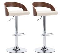 mtlskopl Lot de 2 tabourets de bar modernes avec siège en cuir synthétique et cadre en bois de buge, hauteur réglable avec vérin à gaz, pivotant à 360° pour cuisine et bar Blanc crème
