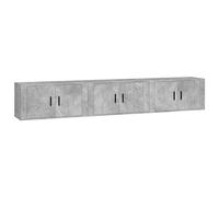 mtlskopl Lot de 3 armoires TV murales - Gris béton - 80 x 34,5 x 40 cm - Meuble bas moderne suspendu en bois - Meuble TV flottant pour salon et divertissement - Buffet mural