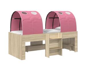 mtlskopl Lot de 3 cadres de lit surélevés modernes en chêne Sonoma et rose avec tunnel pour chambre d'adolescent et chambre à coucher 193 x 111 x 68,5 cm