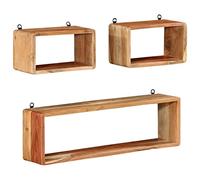 mtlskopl Lot de 3 Étagères Murales Cube en Bois d'Acacia Massif, Étagère Flottante pour Salon, Chambre et Entrée, Finition Naturelle, 1 Grande 80cm et 2 Petites 35cm