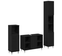 mtlskopl Lot de 3 meubles de salle de bain - Aspect chêne noir - 30 x 30 x 180 cm - Meuble bas moderne avec beaucoup d'espace de rangement pour les petites toilettes d'invités