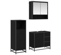 mtlskopl Lot de 3 meubles de salle de bain - Aspect chêne noir - 65 x 33 x 60 cm - Design moderne avec beaucoup d'espace de rangement pour les petites salles de bains et WC d'invités