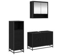 mtlskopl Lot de 3 meubles de salle de bain - Aspect chêne noir - 90 x 33 x 60 cm - Matériau du bois - Design moderne - Robuste et durable - Pour petites salles de bains et WC d'invités