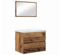 mtlskopl Lot de 3 meubles de salle de bain en bois recyclé 60 x 38,5 x 45 cm avec lavabo, 2 tiroirs et miroir mural, design moderne, peu encombrant pour les petites salles de bains